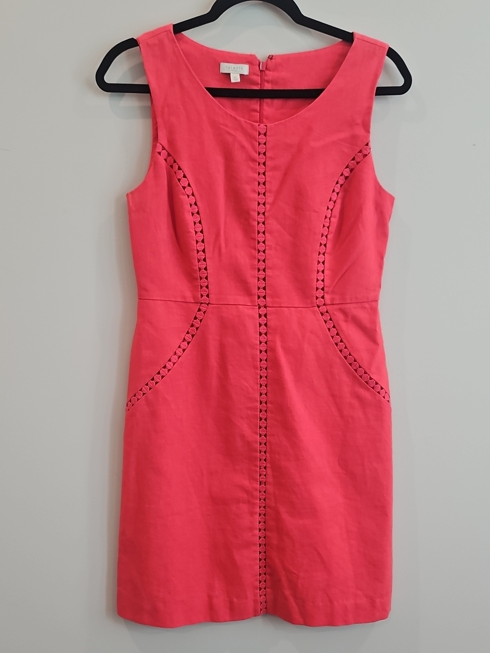 Talbots Coral-Pink Sleeveless Sheath Dress with Trim Detailing